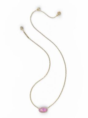 NWT Kendra Scott Elisa Pave Frame Gold Pendant Necklace in Pink Opalescent Resin